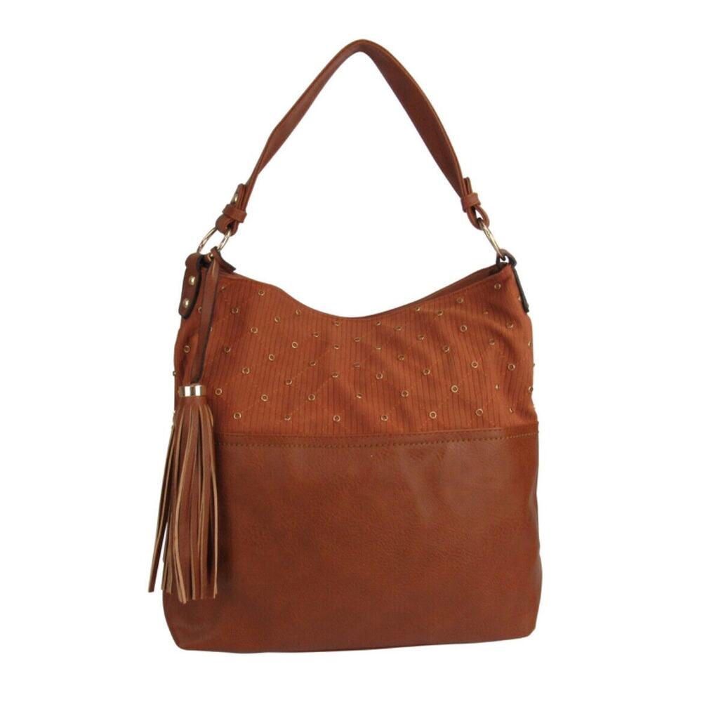 AR New York Brown‎ Faux Leather Grommet Hobo Shoulder Bag with Tassel NWT